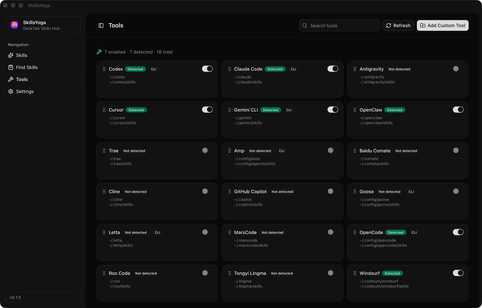SkillsYoga Tools List screenshot